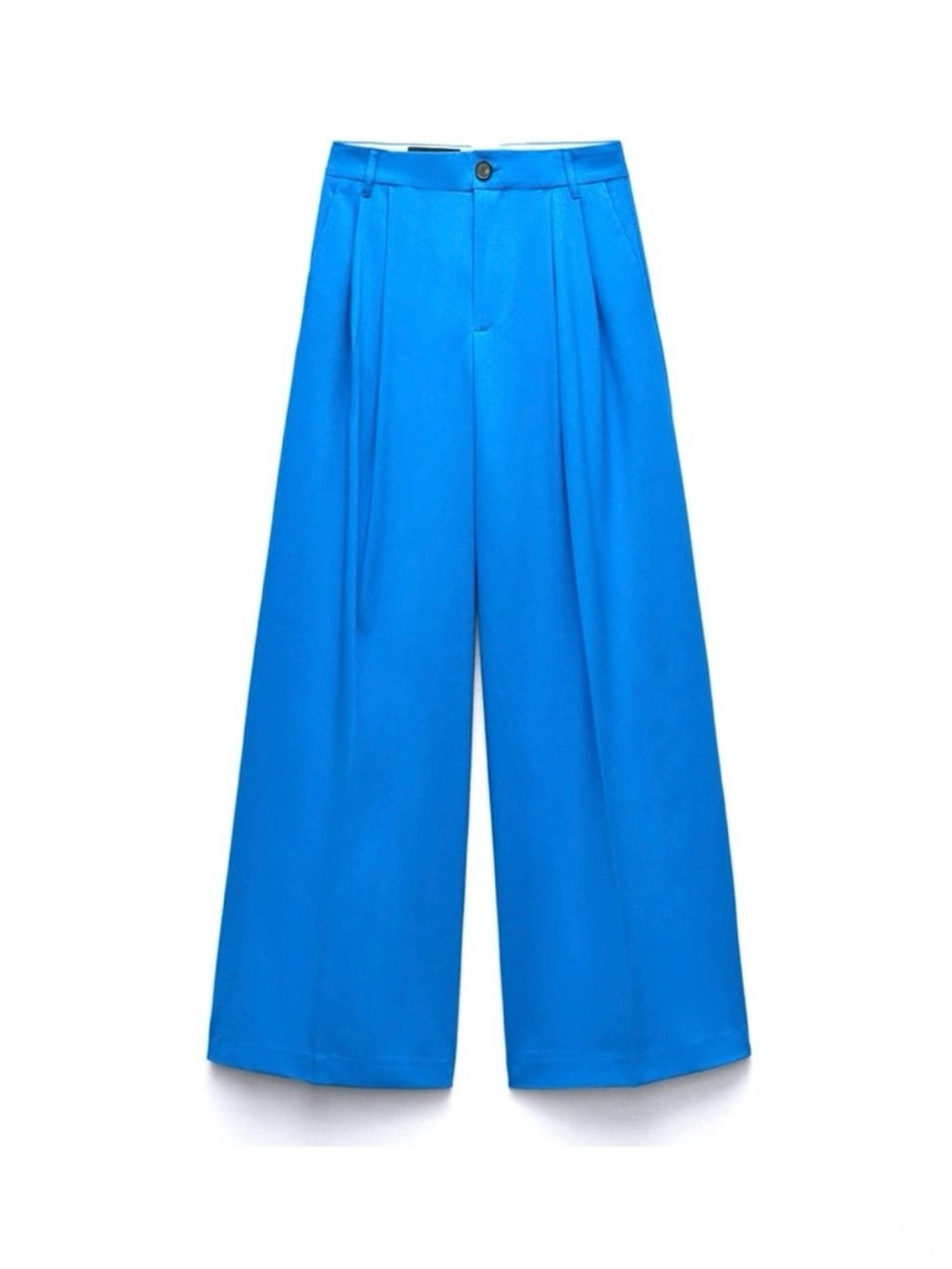 New ZARA Blue High Waist Wide Leg Pleated Trousers